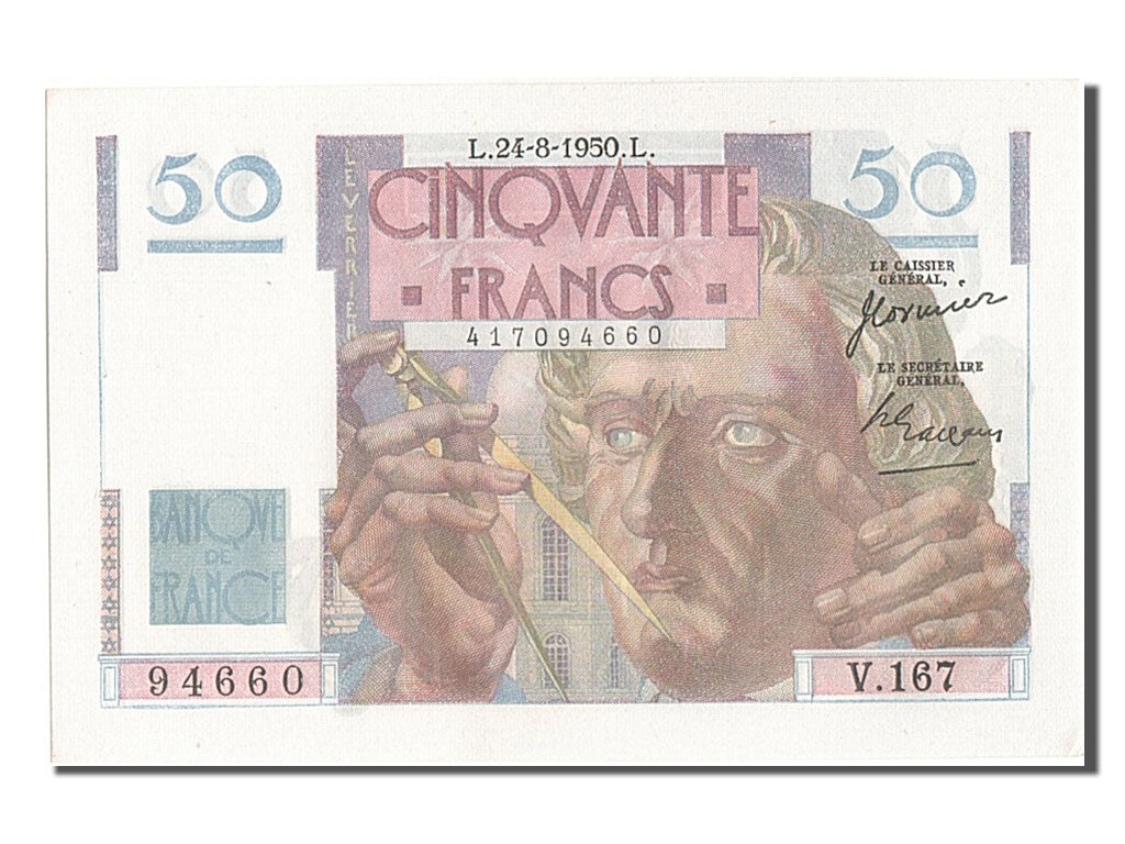 Banknot, Francja, 50 Francs, Le Verrier, 1950, 1950-08-24, UNC(63)