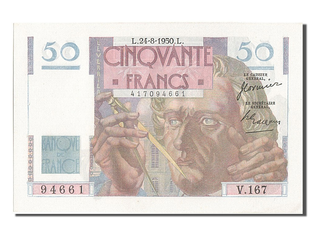 Banknote, France, 50 Francs, 50 F 1946-1951 ''Le Verrier'', 1950, 1950-08-24