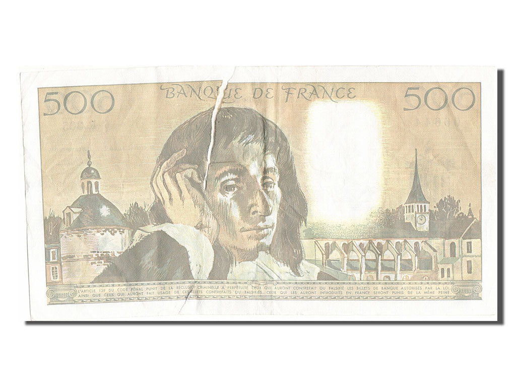 France, 500 Francs, 500 F 1968-1993 ''Pascal'', 1990, KM #156g, 1990-02-01,...