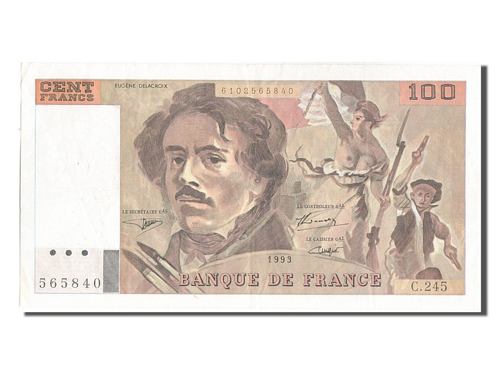 France, 100 Francs, 100 F 1978-1995 ''Delacroix'', 1993, KM #154g, VF(20-25),...