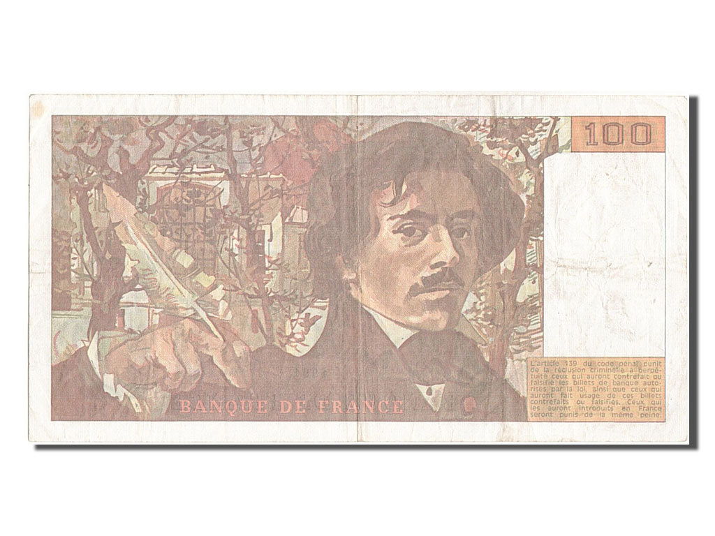 France, 100 Francs, 100 F 1978-1995 ''Delacroix'', 1991, KM #154f, VF(20-25),...