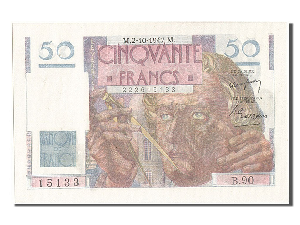 Banknote, France, 50 Francs, 50 F 1946-1951 ''Le Verrier'', 1947, 1947-10-02