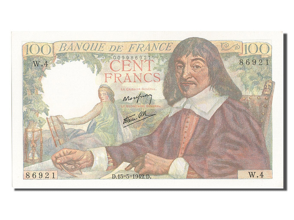 France, 100 Francs, 100 F 1942-1944 ''Descartes'', 1942, KM #101a, 1942-05-15,..