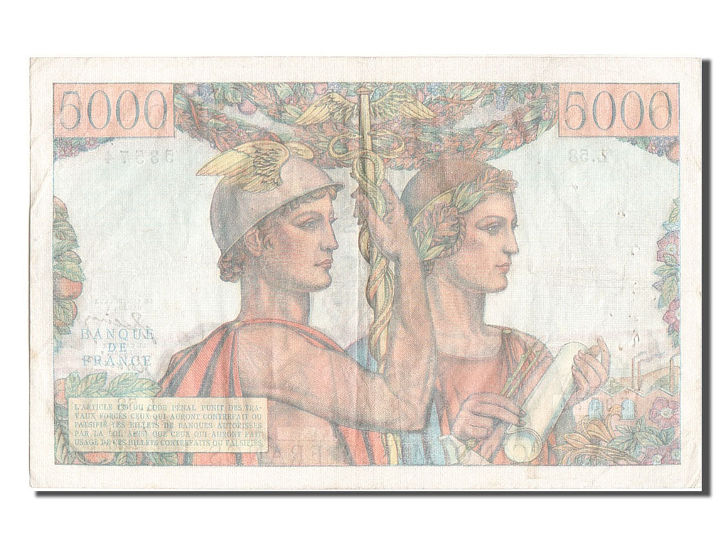 France, 5000 Francs, 5 000 F 1949-1957 ''Terre et Mer'', 1951, KM #131b,...