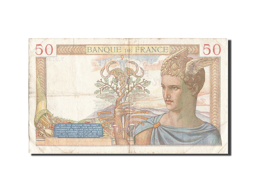 Billete, Francia, 50 Francs, 50 F 1934-1940 ''Cérès'', 1939, 1939-02-16, BC+