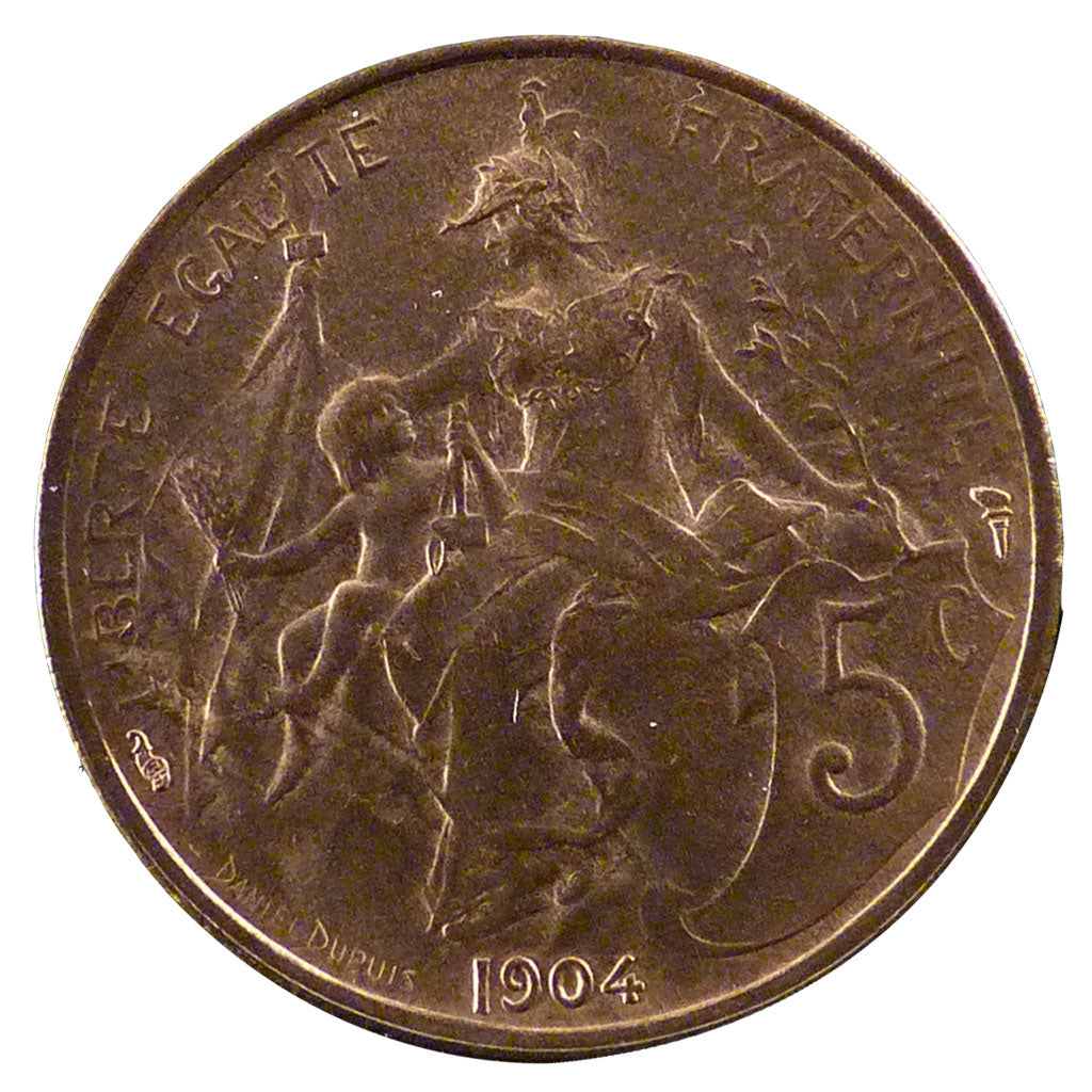 Francia, Dupuis, 5 Centimes, 1904, FDC, Bronzo, Gadoury:165