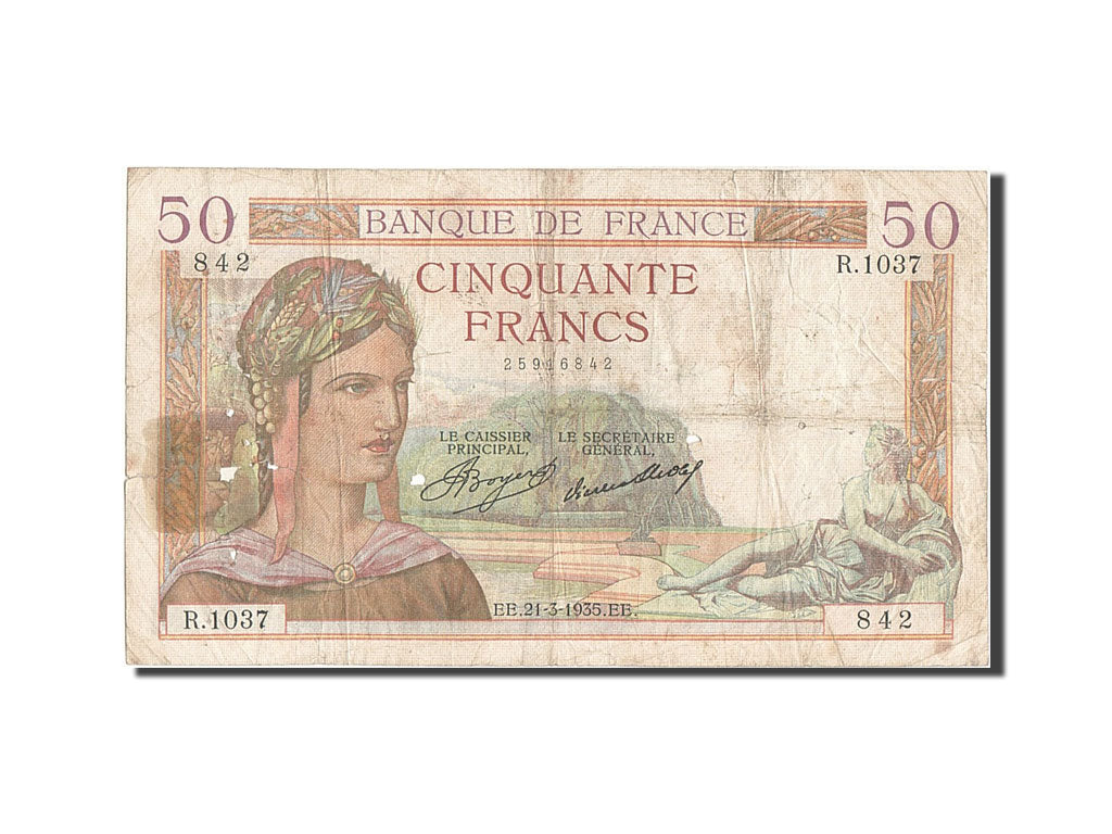 Francia, 50 Francs, 50 F 1934-1940 ''Cérès'', 1935, KM:81, 1935-03-21, B, F...