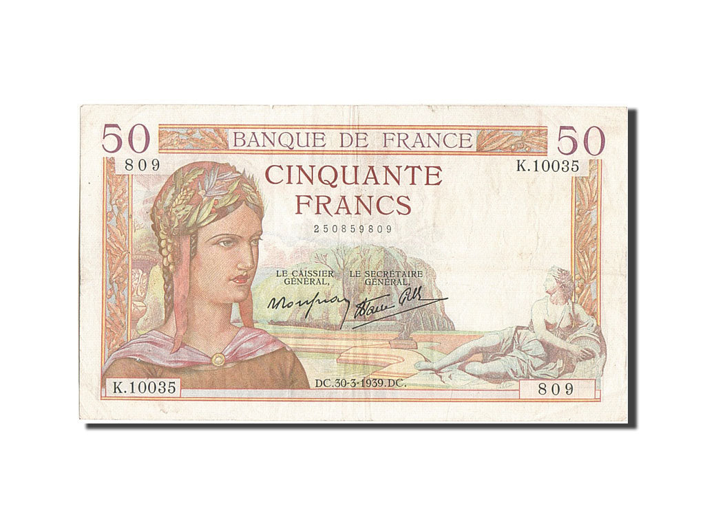 France, 50 Francs, 50 F 1934-1940 ''Cérès'', 1939, KM #85b, 1939-03-30, V...