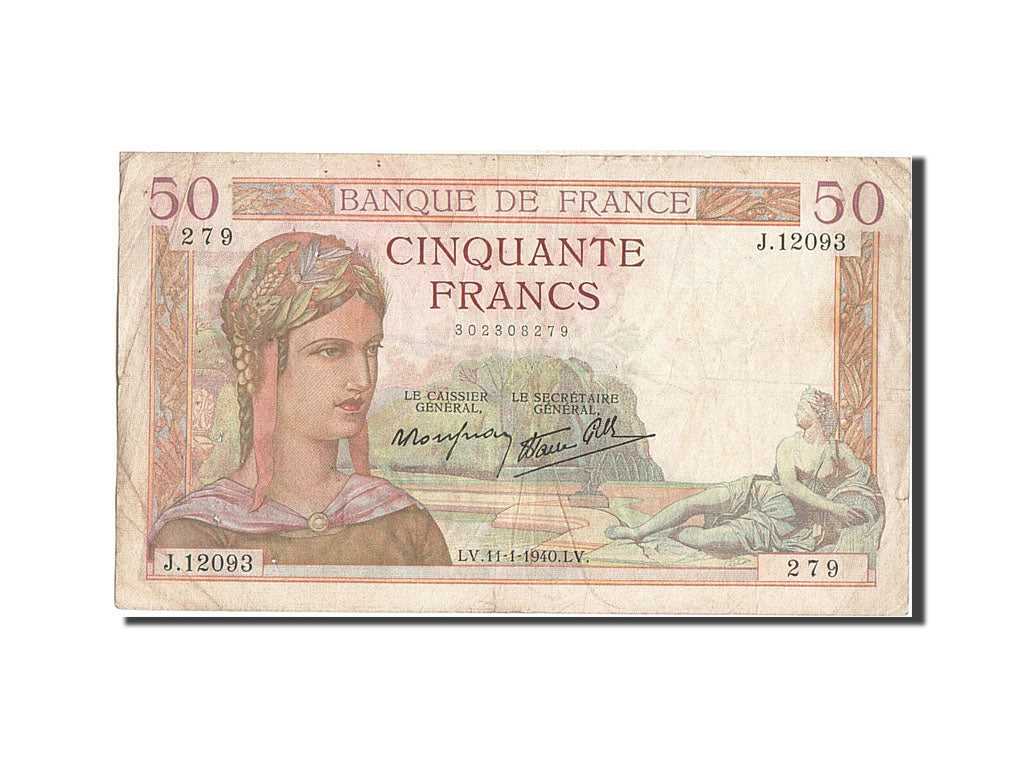 Biljet, Frankrijk, 50 Francs, 50 F 1934-1940 ''Cérès'', 1940, 1940-01-11, TB