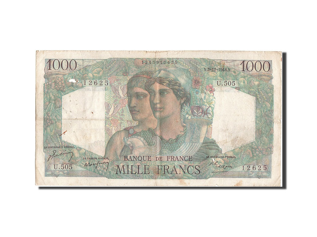 France, 1000 Francs, 1 000 F 1945-1950 ''Minerve et Hercule'', 1948, KM #130b,..