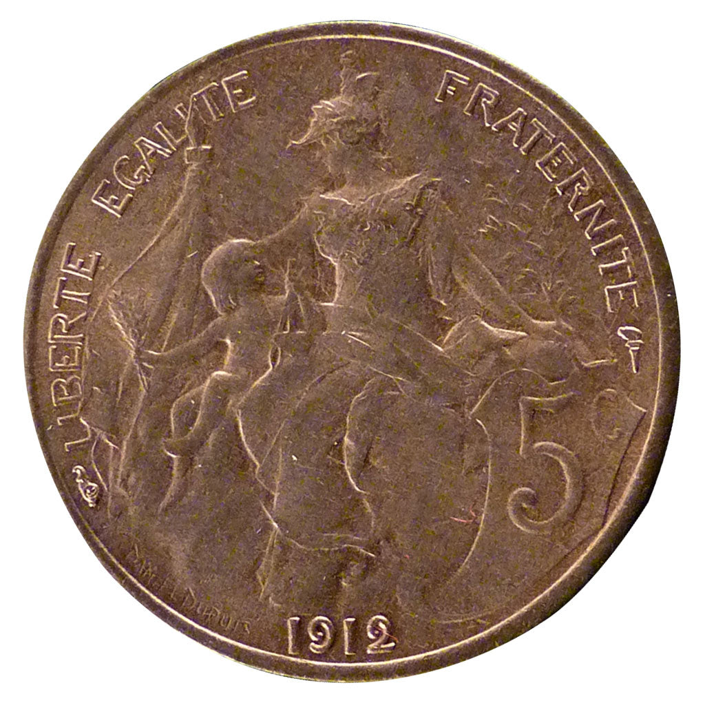 FRANCE, Dupuis, 5 Centimes, 1912, AU(55-58), Bronze, 25.1, Gadoury #165, 5.00