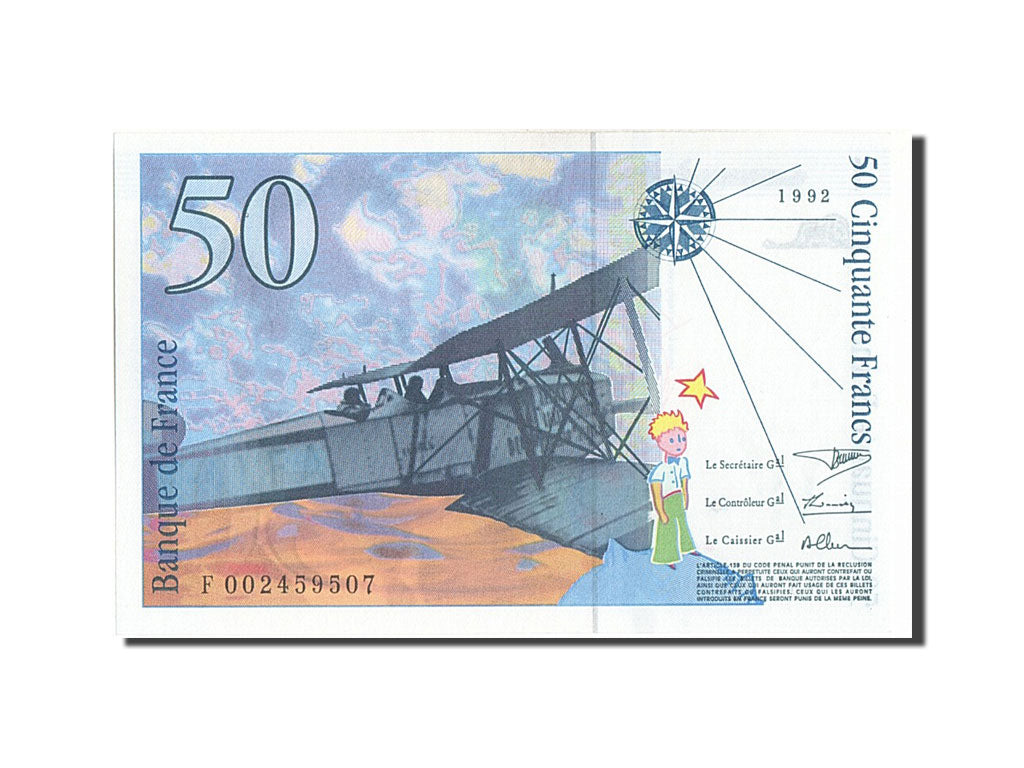 France, 50 Francs, 50 F 1992-1999 ''St Exupéry'', 1992, KM #157a, UNC(65-70), F.