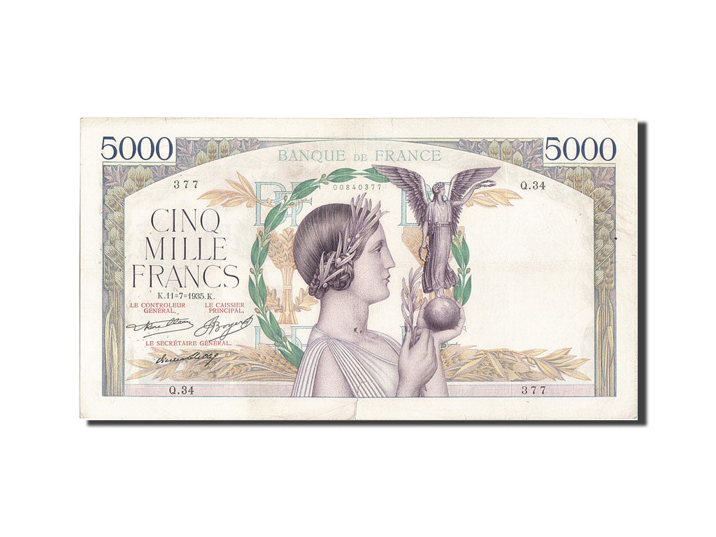 France, 5000 Francs, 5 000 F 1934-1944 ''Victoire'', 1935, KM #82b, 1935-07-11,.