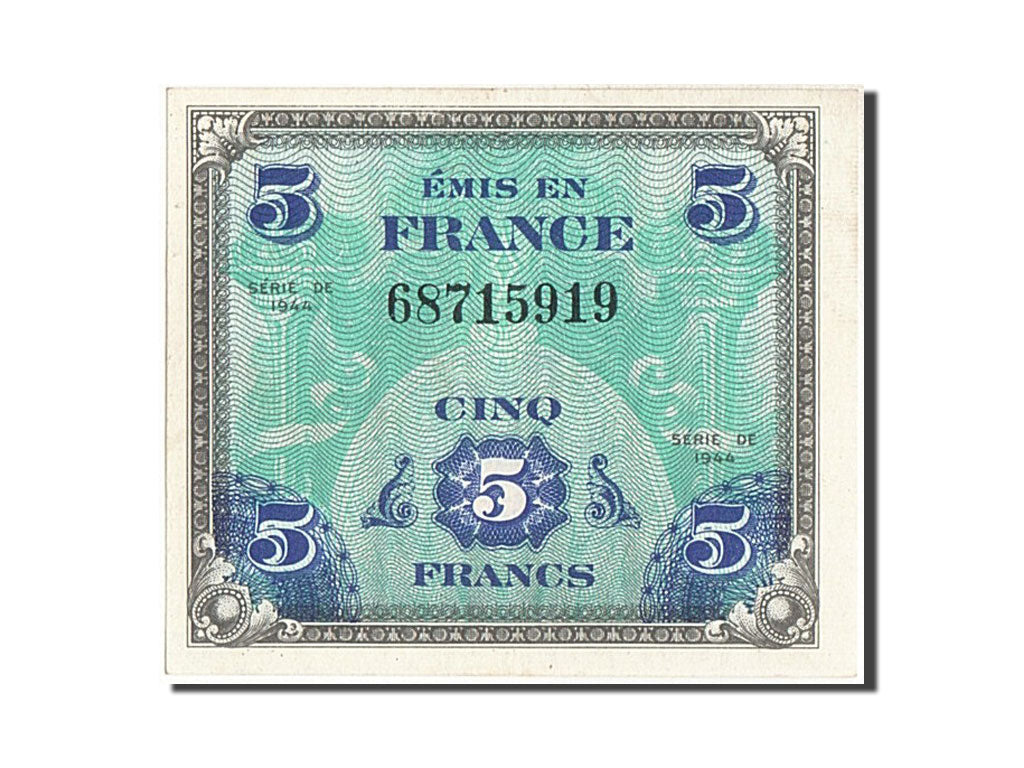France, 5 Francs, 1944 Flag/France, 1944, KM #115a, 1944-06-01, AU(55-58),...