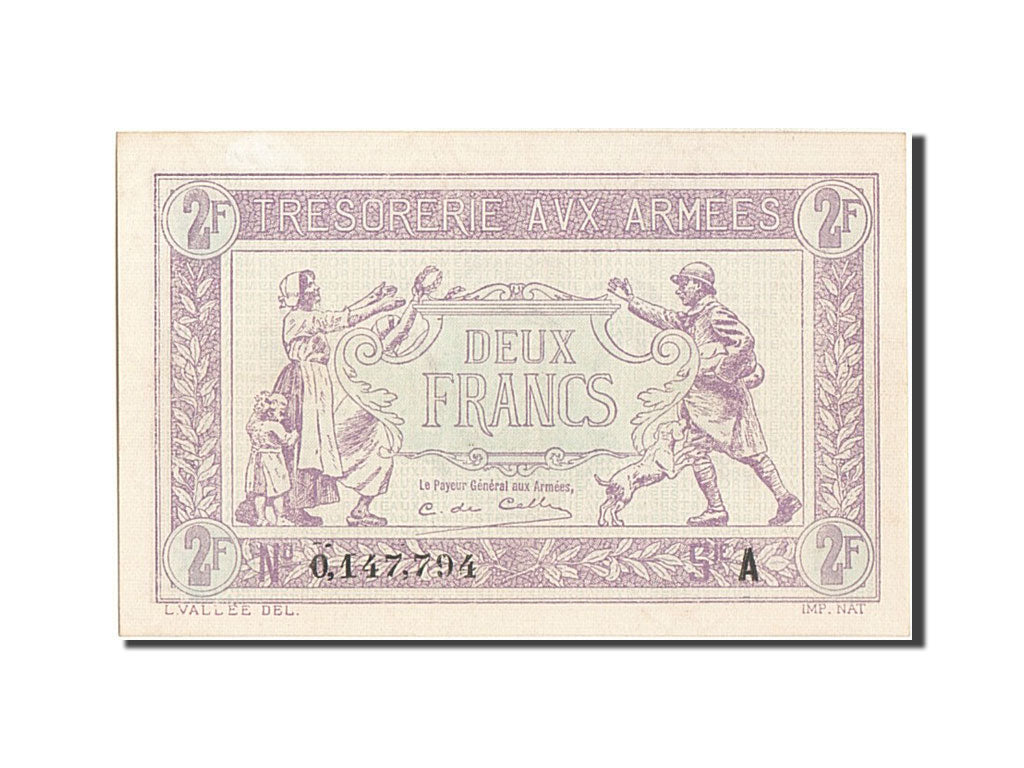Francia, 2 Francs, 1917-1919 Army Treasury, 1917, KM:M3, SPL, Fayette:VF5.1