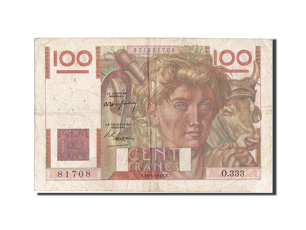 Francia, 100 Francs, 100 F 1945-1954 ''Jeune Paysan'', 1949, KM:128b, 1949-05...