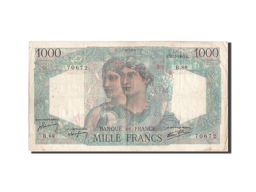France, 1000 Francs, 1 000 F 1945-1950 ''Minerve et Hercule'', 1945, KM #130a,..