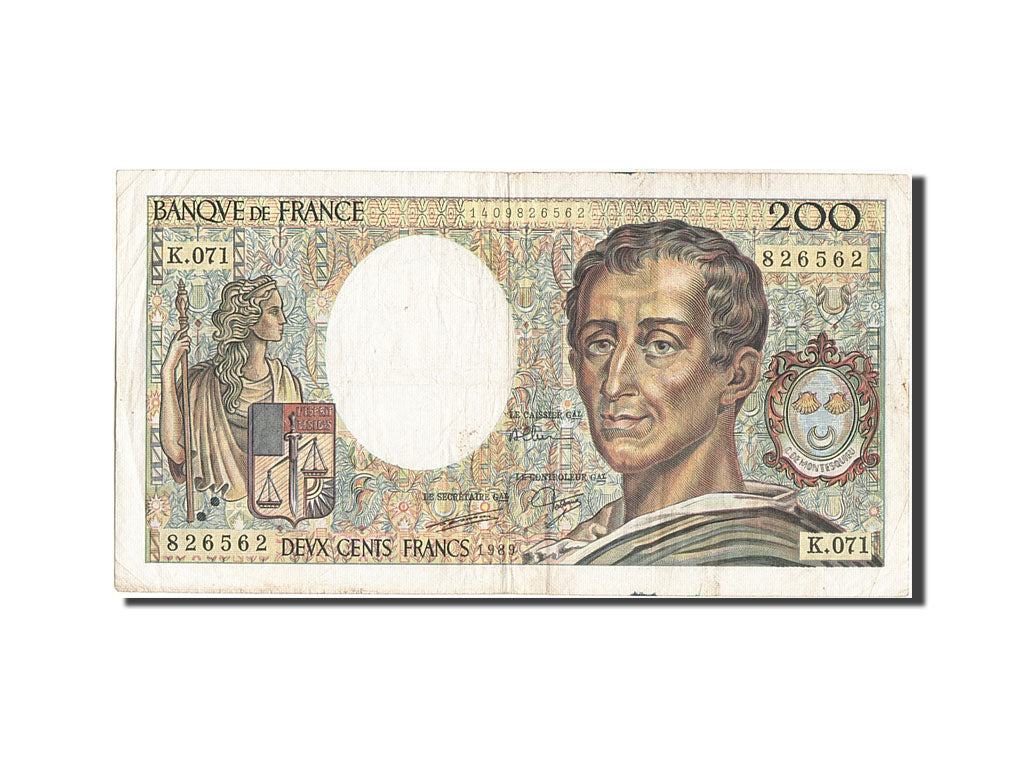 Banknote, France, 200 Francs, 200 F 1981-1994 ''Montesquieu'', 1989, EF(40-45)