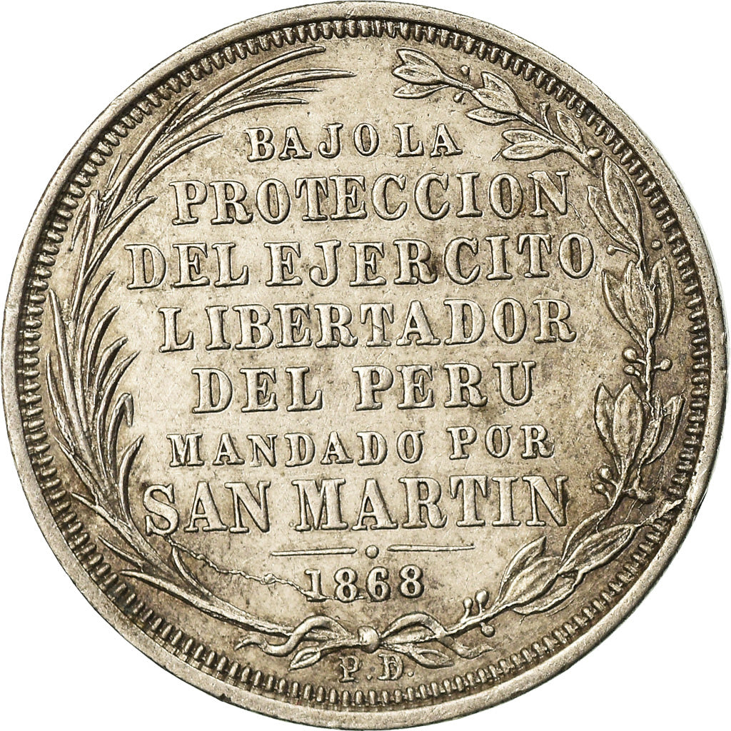 Perú, Token, Lima, Jura de la Independencia, San Martin, 1868, EBC, Plata