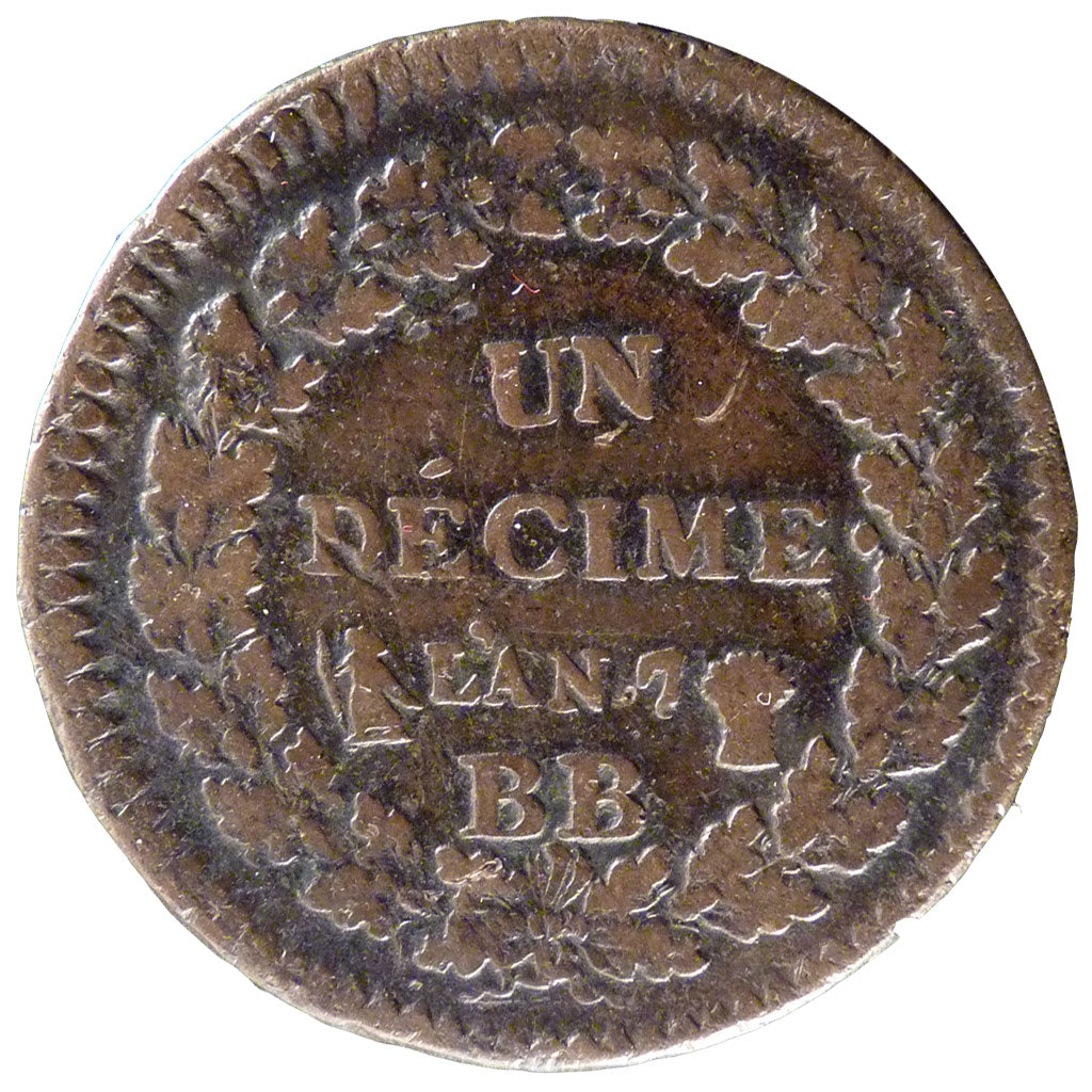 FRANCE, Dupré, 1 Décime, 1799, Strasbourg, VF(20-25), Bronze, Gadoury #187, 19..