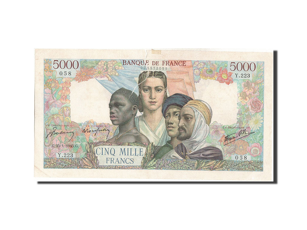France, 5000 Francs, 5 000 F 1942-1947 ''Empire Français'', 1945, KM #103c, 1...