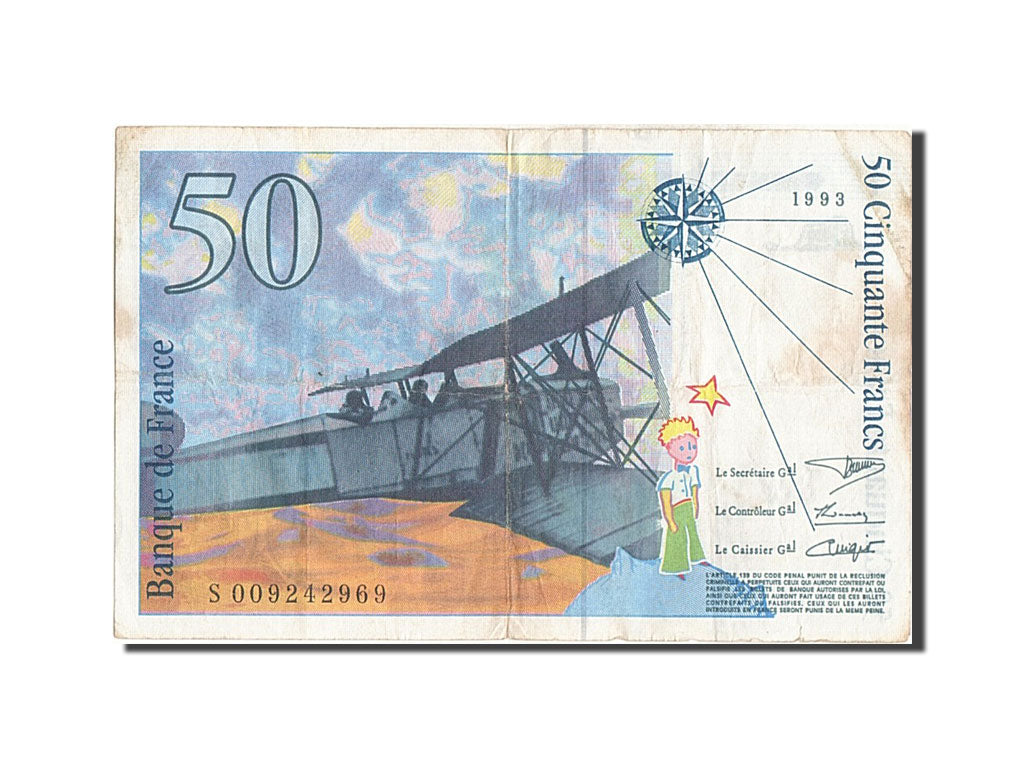 France, 50 Francs, 50 F 1992-1999 ''St Exupéry'', 1993, KM #157b, F(12-15), S...