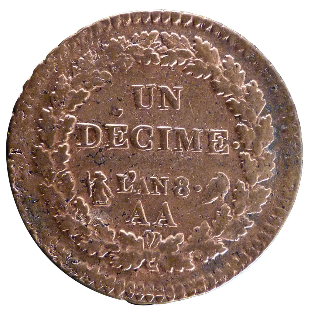 FRANCE, 1 Décime, 1800, Metz, VF(20-25), Bronze, Gadoury #187a, 17.70
