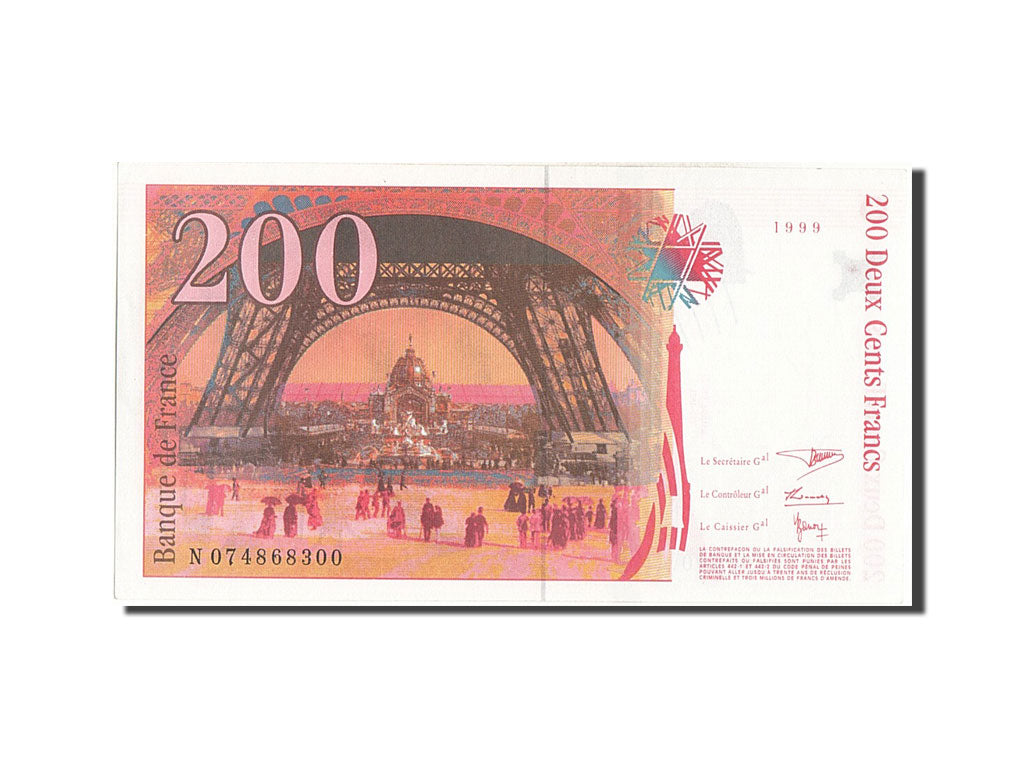 France, 200 Francs, 200 F 1995-1999 ''Eiffel'', 1999, KM #159c, UNC(65-70),...