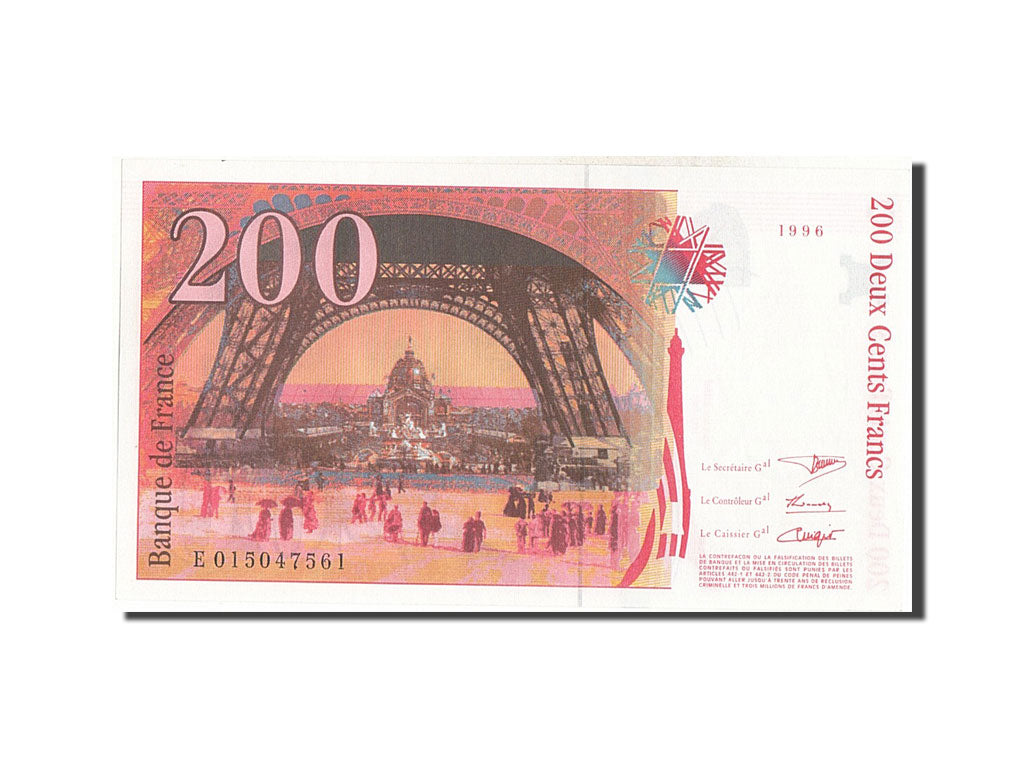 France, 200 Francs, 200 F 1995-1999 ''Eiffel'', 1996, KM #159a, UNC(65-70),...