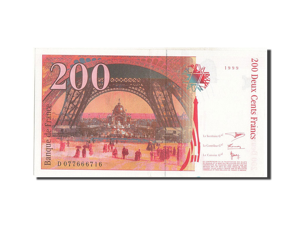 Banknote, France, 200 Francs, 200 F 1995-1999 ''Eiffel'', 1999, UNC(63)