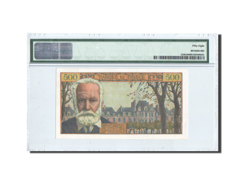 France, 500 Francs, Victor Hugo, 1958, KM:133b, PMG Ch AU58