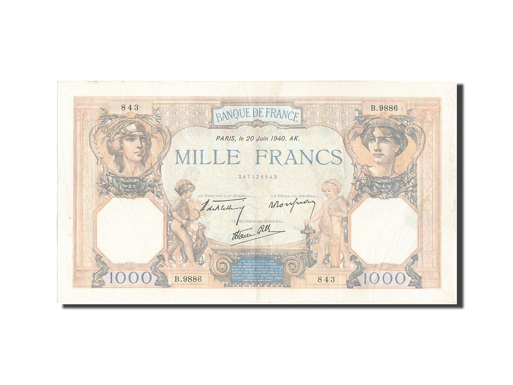 France, 1000 Francs, 1 000 F 1927-1940 ''Cérès et Mercure'', 1940, KM #90c, 1...