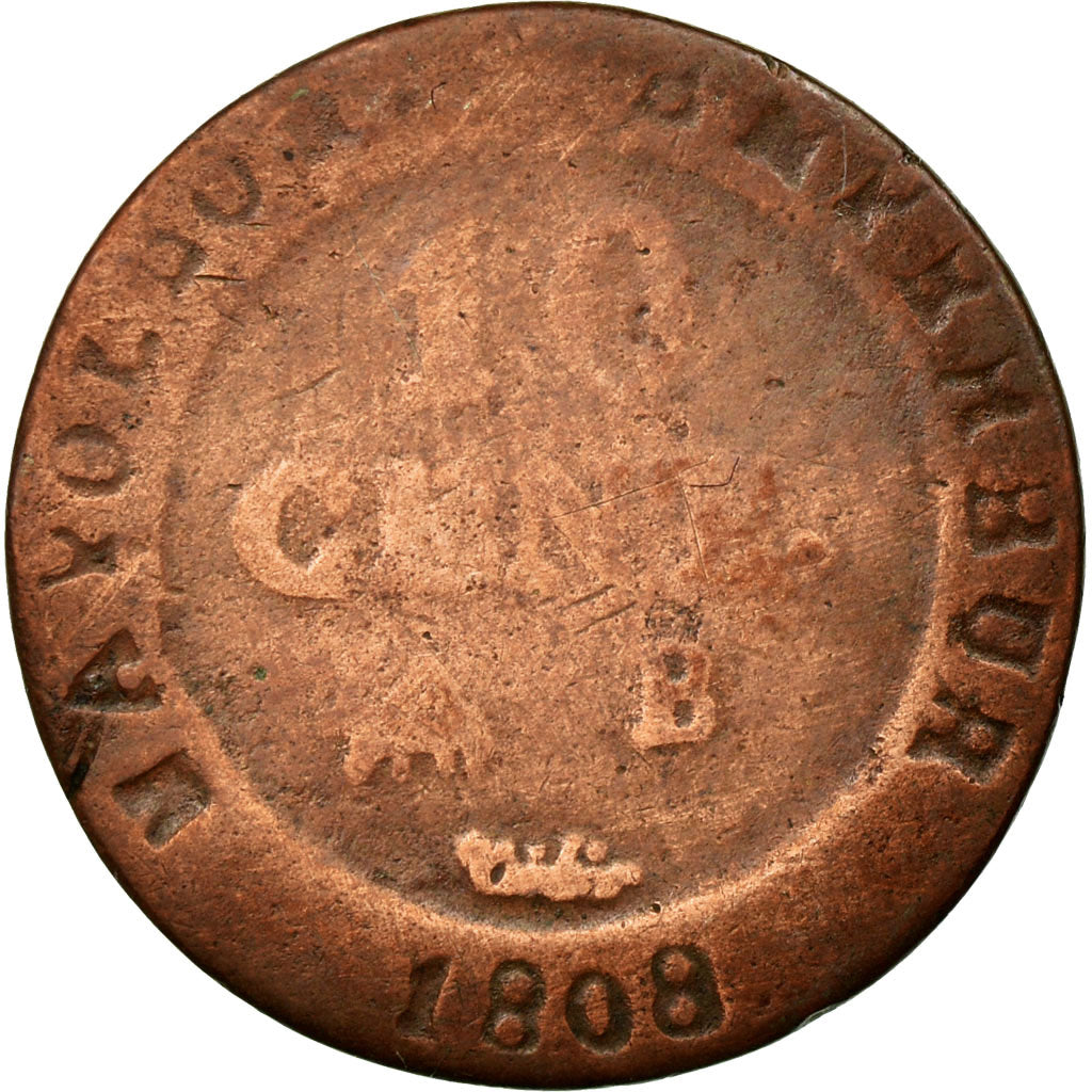 Monnaie, France, Napoléon I, 10 Centimes, 1808, Rouen, B, Billon, Gadoury:190