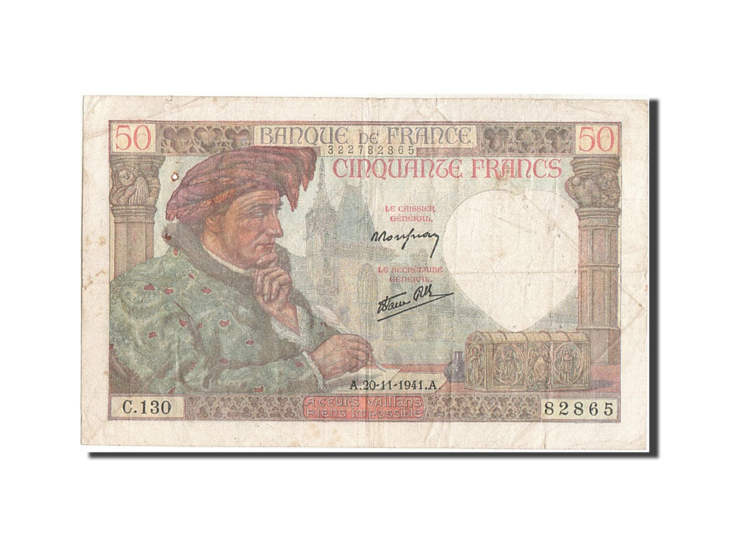 France, 50 Francs, 50 F 1940-1942 ''Jacques Coeur'', 1941, KM #93, 1941-11-20,..