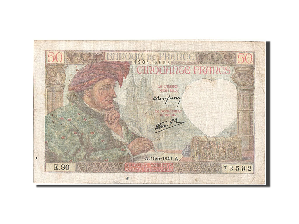 Banknote, France, 50 Francs, 50 F 1940-1942 ''Jacques Coeur'', 1941, 1941-05-15