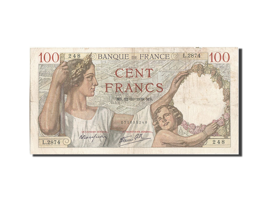 France, 100 Francs, 100 F 1939-1942 ''Sully'', 1939, KM #94, 1939-10-12,...