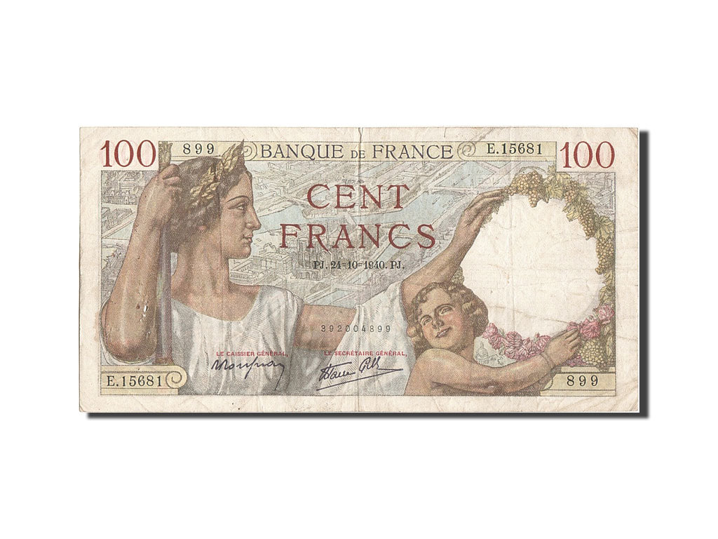 Biljet, Frankrijk, 100 Francs, 100 F 1939-1942 ''Sully'', 1940, 1940-10-24, TB