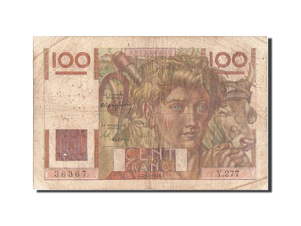 Francia, 100 Francs, 100 F 1945-1954 ''Jeune Paysan'', 1948, KM:128b, 1948-12...