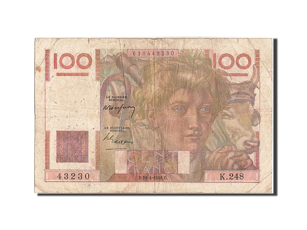 France, 100 Francs, 100 F 1945-1954 ''Jeune Paysan'', 1948, KM #128b,...