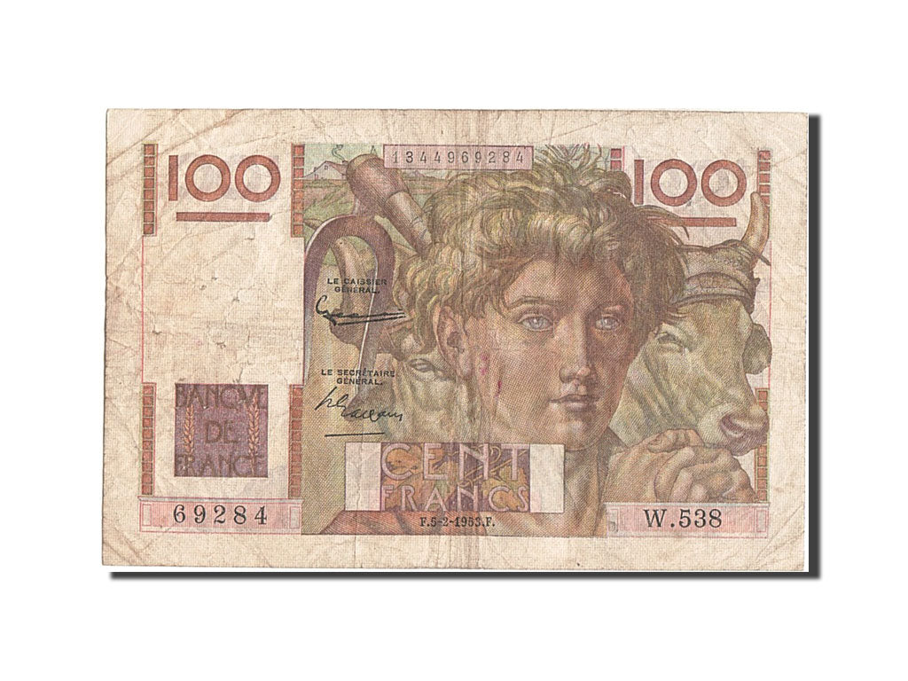 France, 100 Francs, 100 F 1945-1954 ''Jeune Paysan'', 1953, KM #128d,...