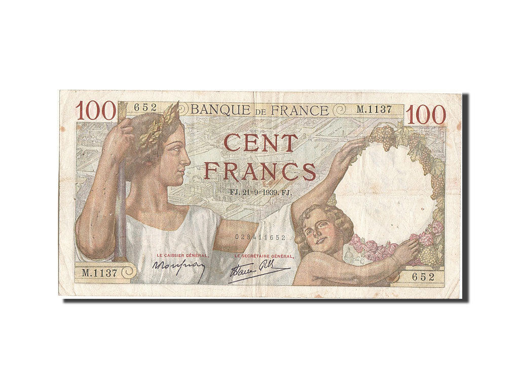 Banknot, Francja, 100 Francs, Sully, 1939, 1939-09-21, VF(20-25), Fayette:26.7