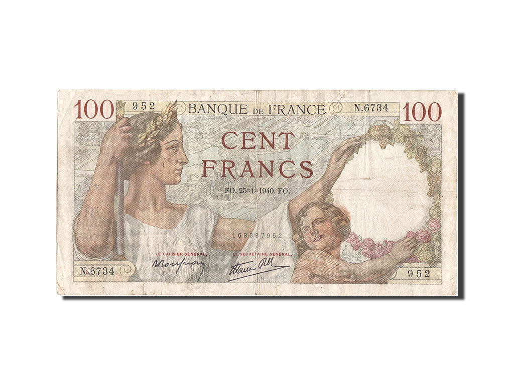 Biljet, Frankrijk, 100 Francs, 100 F 1939-1942 ''Sully'', 1940, 1940-01-25, TB