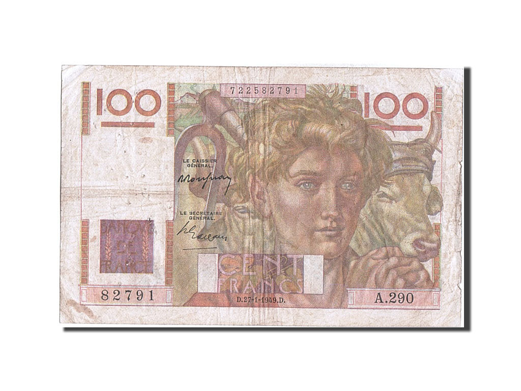 France, 100 Francs, 100 F 1945-1954 ''Jeune Paysan'', 1949, KM #128b,...