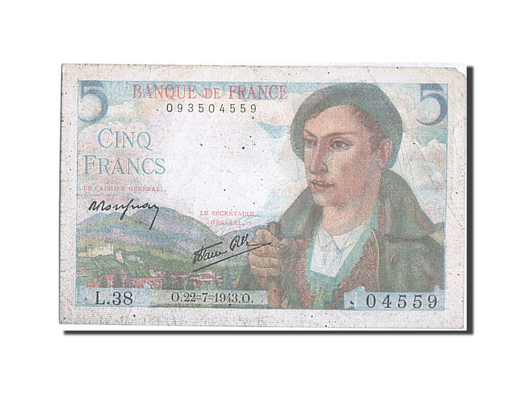 France, 5 Francs, 5 F 1943-1947 ''Berger'', 1943, KM #98a, 1943-07-22,...