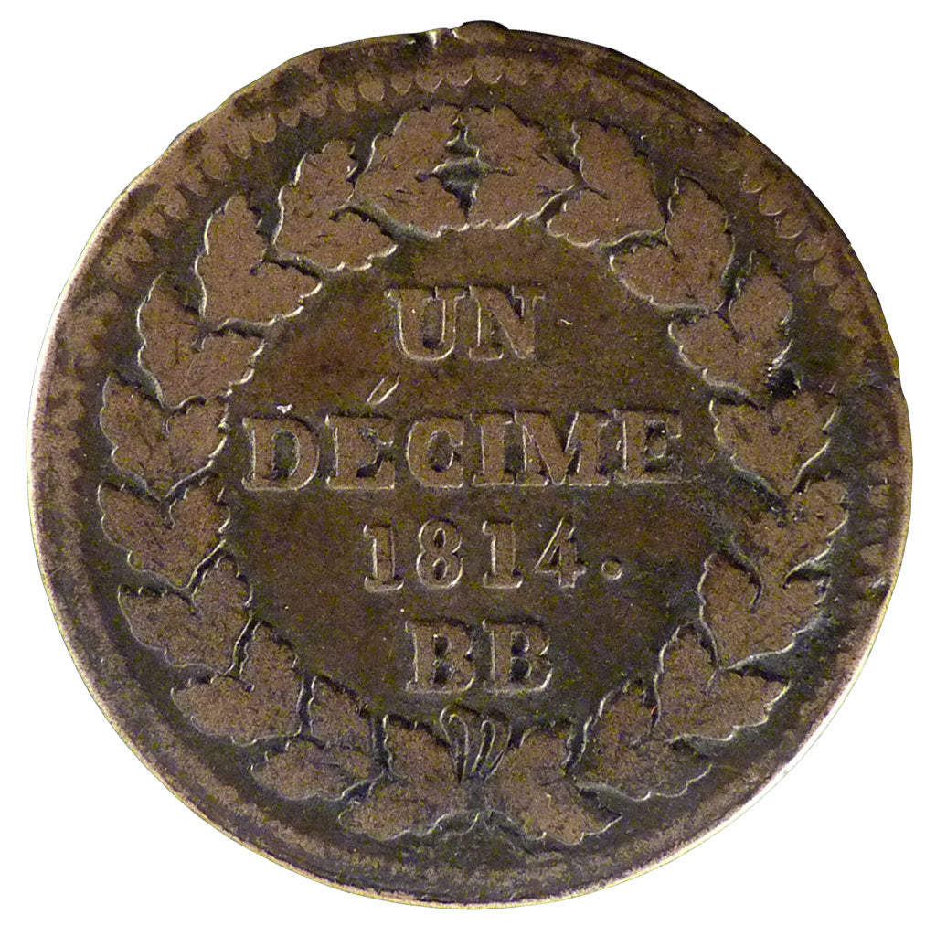 FRANCE, Napoléon I, Decime, 1814, Strasbourg, KM #700, VF(20-25), Bronze, Gadour