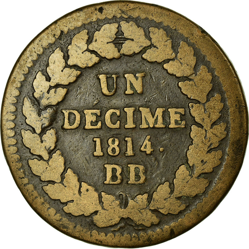 Monnaie, France, Napoléon I, Decime, 1814, Strasbourg, TB, Bronze, Gadoury:195d