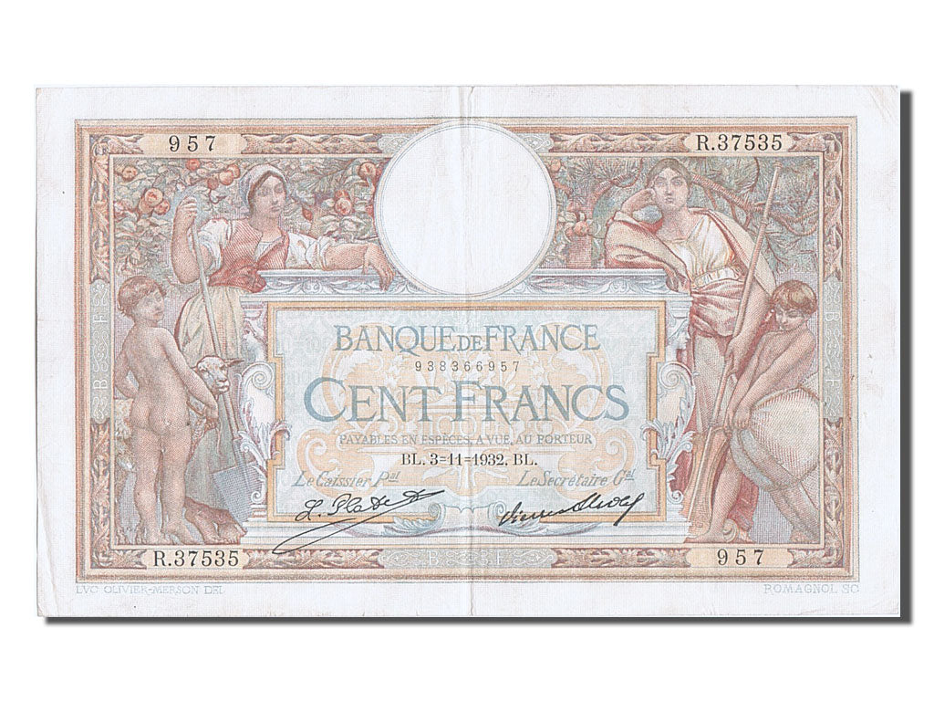 France, 100 Francs, 100 F 1908-1939 ''Luc Olivier Merson'', 1932, KM #78b,...