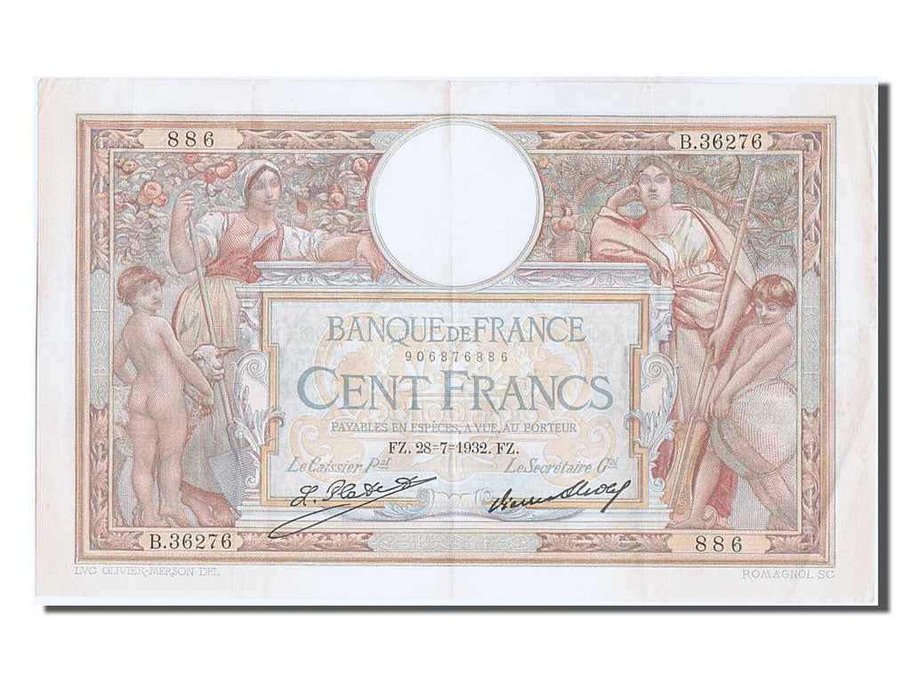Banknote, France, 100 Francs, 100 F 1908-1939 ''Luc Olivier Merson'', 1932