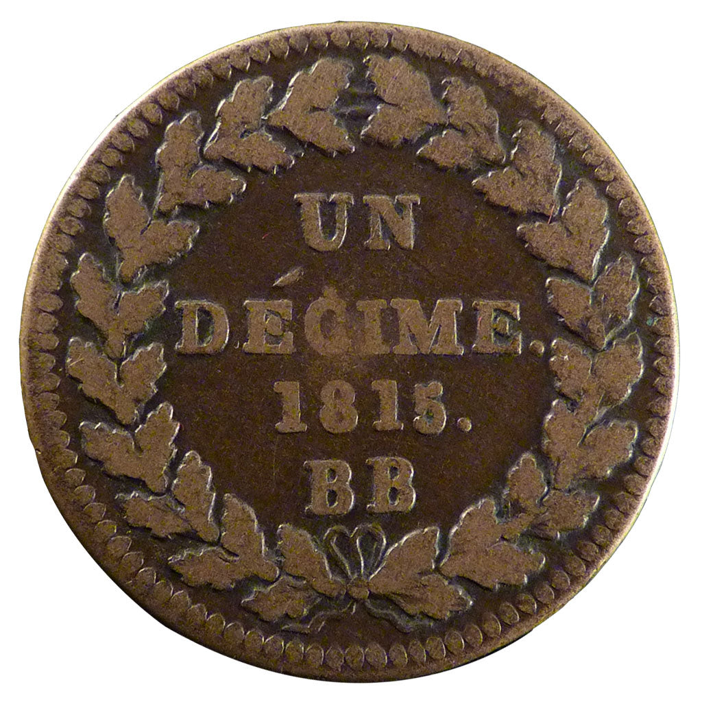 FRANCE, 1 Décime, 1815, Strasbourg, F(12-15), Bronze, Gadoury #195e, 21.90