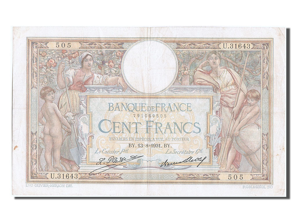 Banknote, France, 100 Francs, 100 F 1908-1939 ''Luc Olivier Merson'', 1931